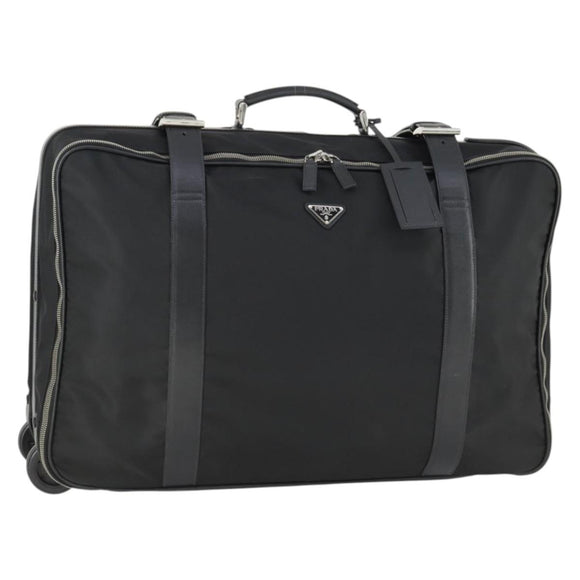 PRADA Carry Case Suitcase Nylon Leather Black Silver Auth 165055