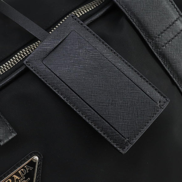 PRADA Carry Case Suitcase Nylon Leather Black Silver Auth 165055