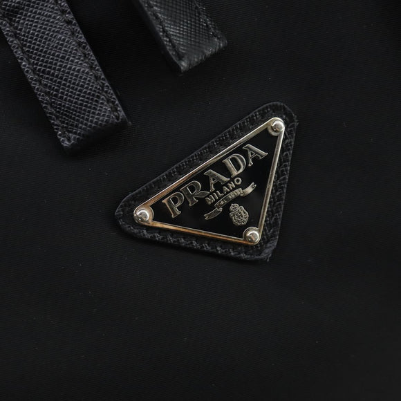 PRADA Carry Case Suitcase Nylon Leather Black Silver Auth 165055