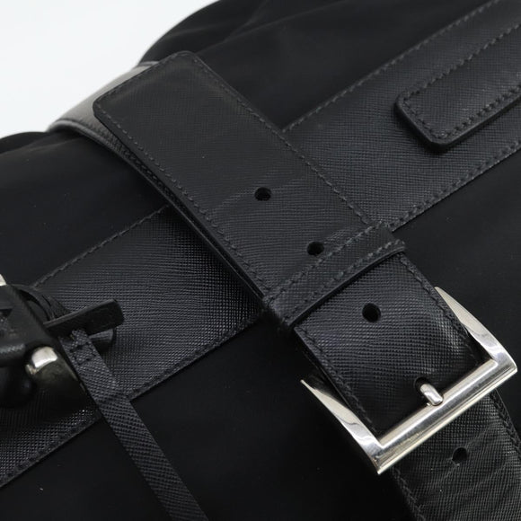 PRADA Carry Case Suitcase Nylon Leather Black Silver Auth 165055