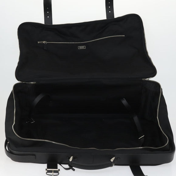 PRADA Carry Case Suitcase Nylon Leather Black Silver Auth 165055