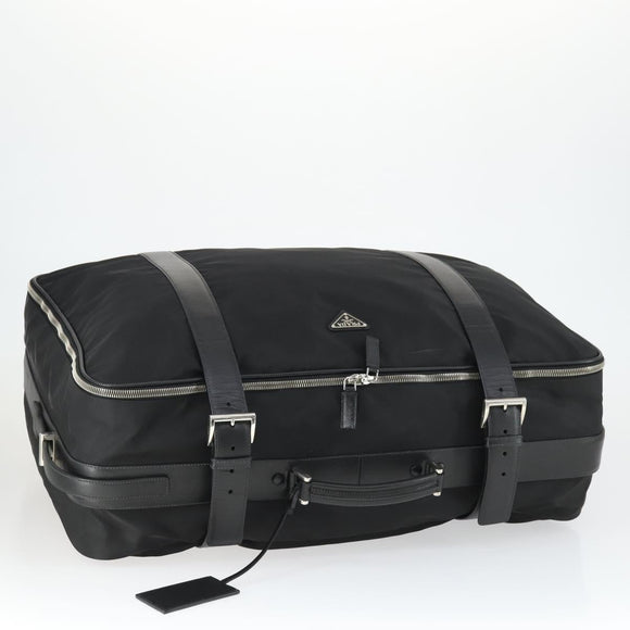PRADA Carry Case Suitcase Nylon Leather Black Silver Auth 165055