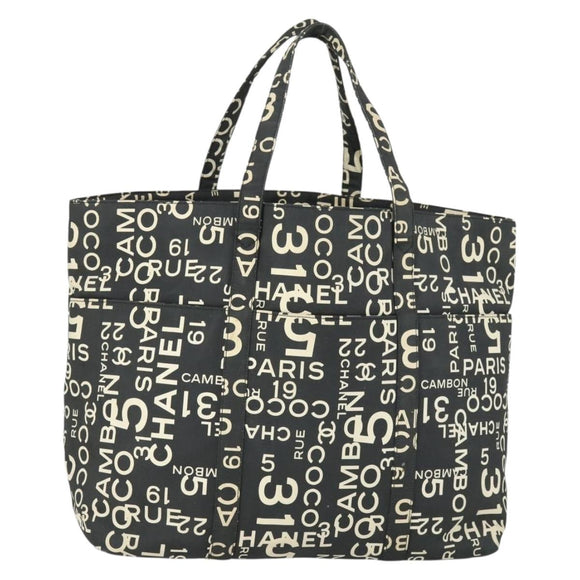 CHANEL By Sea Line Tote Bag Canvas Black Silver CC Auth 165062
