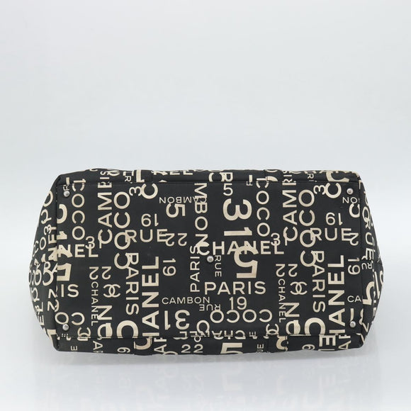 CHANEL By Sea Line Tote Bag Canvas Black Silver CC Auth 165062