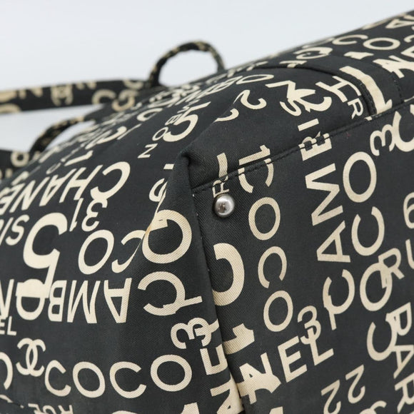 CHANEL By Sea Line Tote Bag Canvas Black Silver CC Auth 165062
