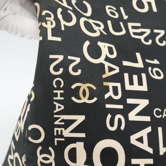 CHANEL By Sea Line Tote Bag Canvas Black Silver CC Auth 165062