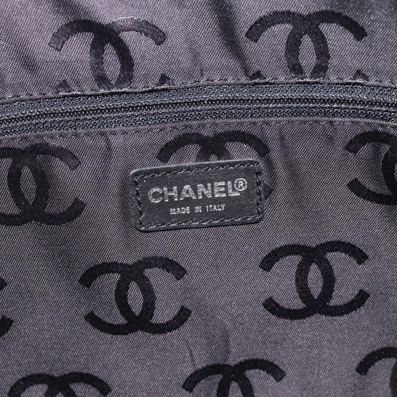 CHANEL By Sea Line Tote Bag Canvas Black Silver CC Auth 165062
