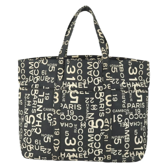CHANEL By Sea Line Tote Bag Canvas Black Silver CC Auth 165062