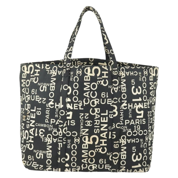 CHANEL By Sea Line Tote Bag Canvas Black Silver CC Auth 165062