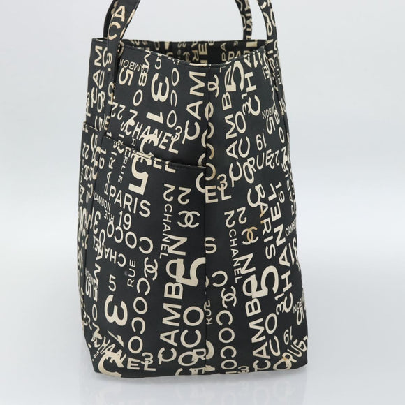 CHANEL By Sea Line Tote Bag Canvas Black Silver CC Auth 165062