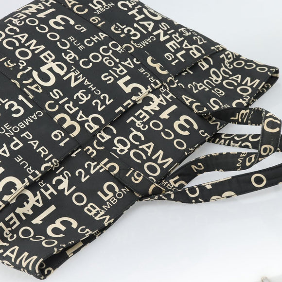 CHANEL By Sea Line Tote Bag Canvas Black Silver CC Auth 165062