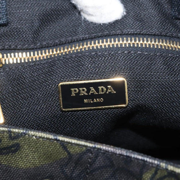 PRADA Camouflage Canapa GM Tote Bag Canvas Khaki Gold Auth 165063