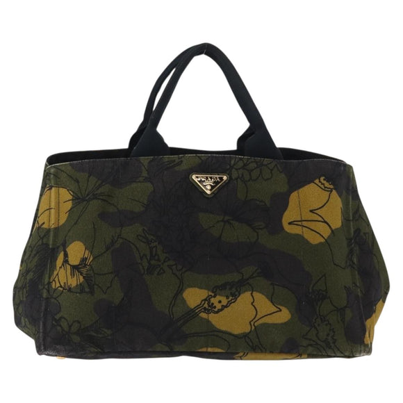 PRADA Camouflage Canapa GM Tote Bag Canvas Khaki Gold Auth 165063