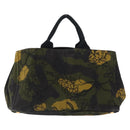 PRADA Camouflage Canapa GM Tote Bag Canvas Khaki Gold Auth 165063-2