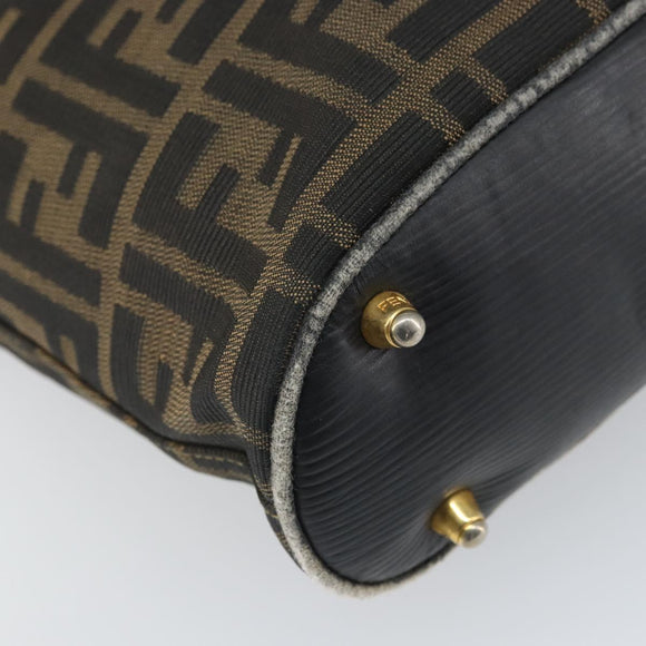 FENDI Zucca Canvas Hand Bag 2way Black Brown gold Auth 165068