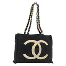 CHANEL COCO Mark Chain Tote Bag Nylon Black Gold CC Auth 165069-1