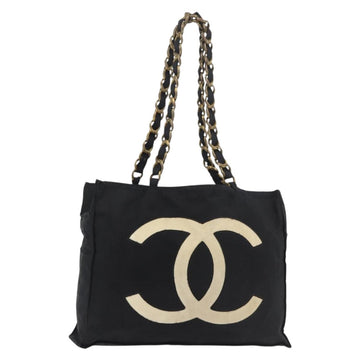 CHANEL COCO Mark Chain Tote Bag Nylon Black Gold CC Auth 165069