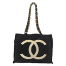 CHANEL COCO Mark Chain Tote Bag Nylon Black Gold CC Auth 165069-13