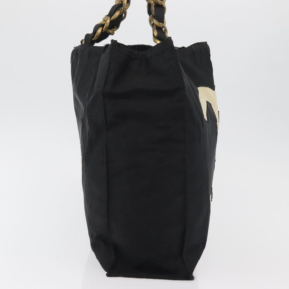 CHANEL COCO Mark Chain Tote Bag Nylon Black Gold CC Auth 165069