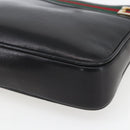 GUCCI Web Sherry Line Shoulder Bag Leather Black Red Green Auth 165070V-8
