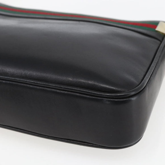 GUCCI Web Sherry Line Shoulder Bag Leather Black Red Green Auth 165070V