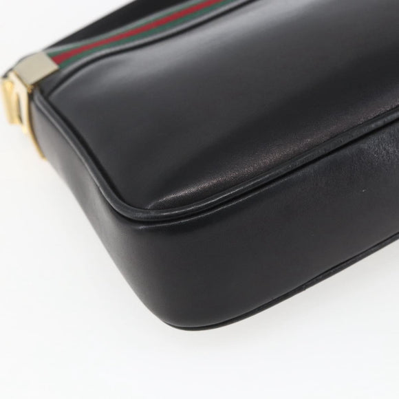 GUCCI Web Sherry Line Shoulder Bag Leather Black Red Green Auth 165070V