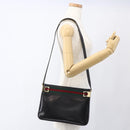 GUCCI Web Sherry Line Shoulder Bag Leather Black Red Green Auth 165070V-22
