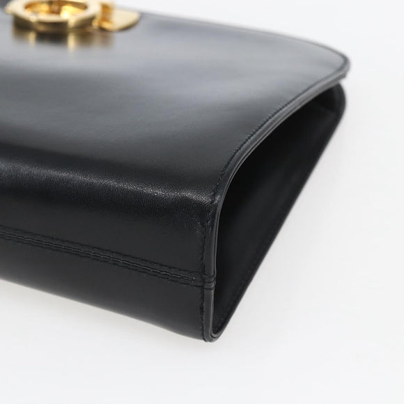 Salvatore Ferragamo Gancini Chain Shoulder Bag Leather Black Gold Auth 165071V