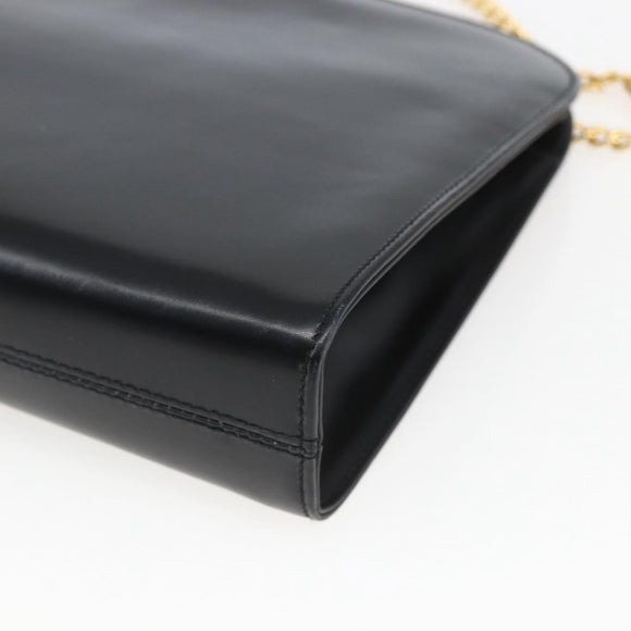 Salvatore Ferragamo Gancini Chain Shoulder Bag Leather Black Gold Auth 165071V