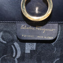 Salvatore Ferragamo Gancini Chain Shoulder Bag Leather Black Gold Auth 165071V-11