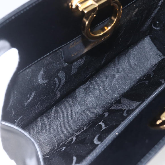 Salvatore Ferragamo Gancini Chain Shoulder Bag Leather Black Gold Auth 165071V