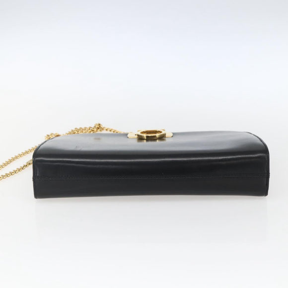 Salvatore Ferragamo Gancini Chain Shoulder Bag Leather Black Gold Auth 165071V