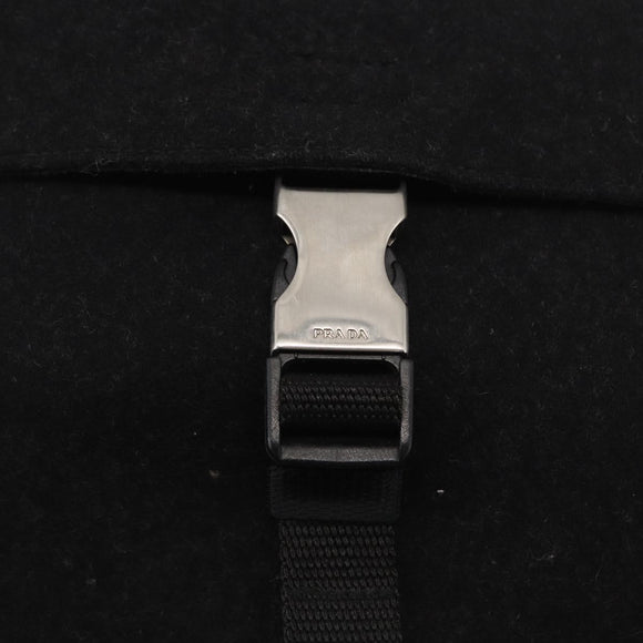 PRADA Sports Shoulder Bag Wool Black Silver Auth 165073