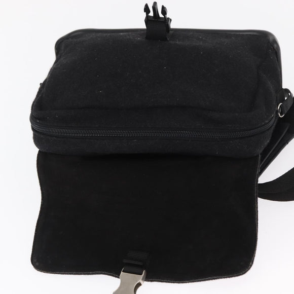 PRADA Sports Shoulder Bag Wool Black Silver Auth 165073