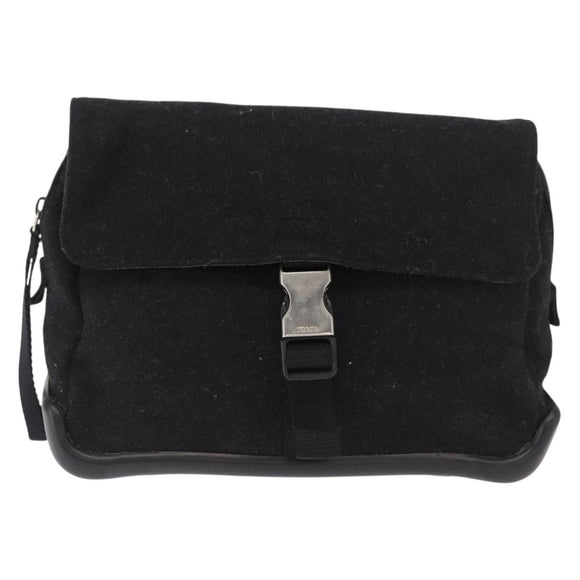 PRADA Sports Shoulder Bag Wool Black Silver Auth 165073