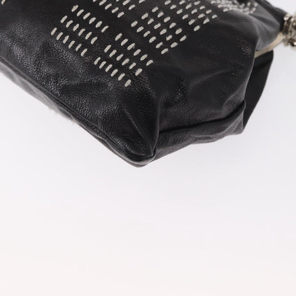 Miu Miu Hand Bag Leather Black Silver Auth 165074A