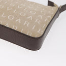 BVLGARI Logo Mania Hand Pouch Canvas Leather Beige Silver Auth 165077-14