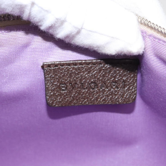 BVLGARI Logo Mania Hand Pouch Canvas Leather Beige Silver Auth 165077