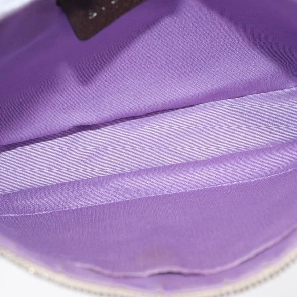 BVLGARI Logo Mania Hand Pouch Canvas Leather Beige Silver Auth 165077