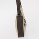 BVLGARI Logo Mania Hand Pouch Canvas Leather Beige Silver Auth 165077-4