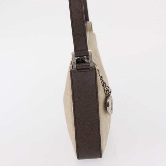 BVLGARI Logo Mania Hand Pouch Canvas Leather Beige Silver Auth 165077