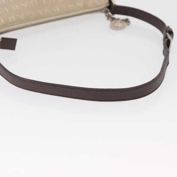 BVLGARI Logo Mania Hand Pouch Canvas Leather Beige Silver Auth 165077