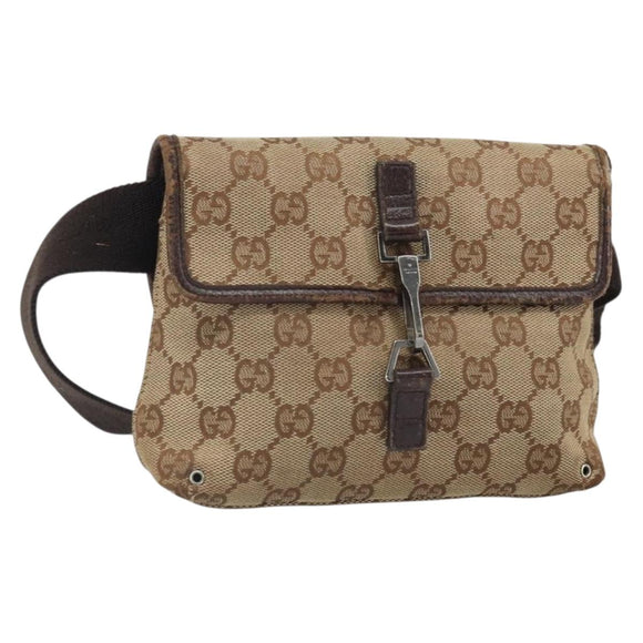 GUCCI GG Canvas Body Bag Beige Silver 92543 Auth 165079