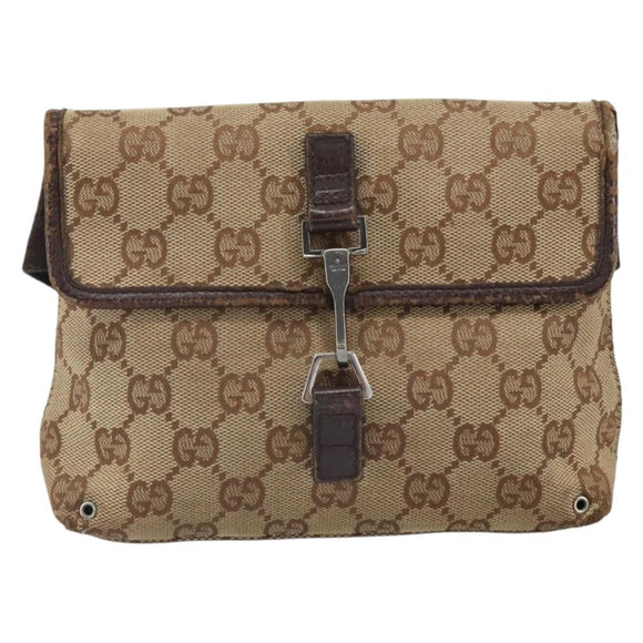 GUCCI GG Canvas Body Bag Beige Silver 92543 Auth 165079
