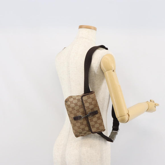 GUCCI GG Canvas Body Bag Beige Silver 92543 Auth 165079