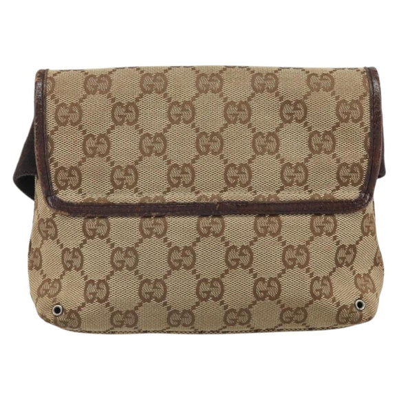 GUCCI GG Canvas Body Bag Beige Silver 92543 Auth 165079