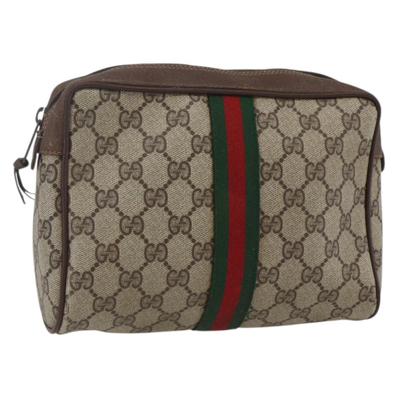GUCCI GG Supreme Web Sherry Line Clutch Bag PVC Beige 156 01 012 Auth 165080