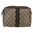 GUCCI GG Supreme Web Sherry Line Clutch Bag PVC Beige 156 01 012 Auth 165080-2