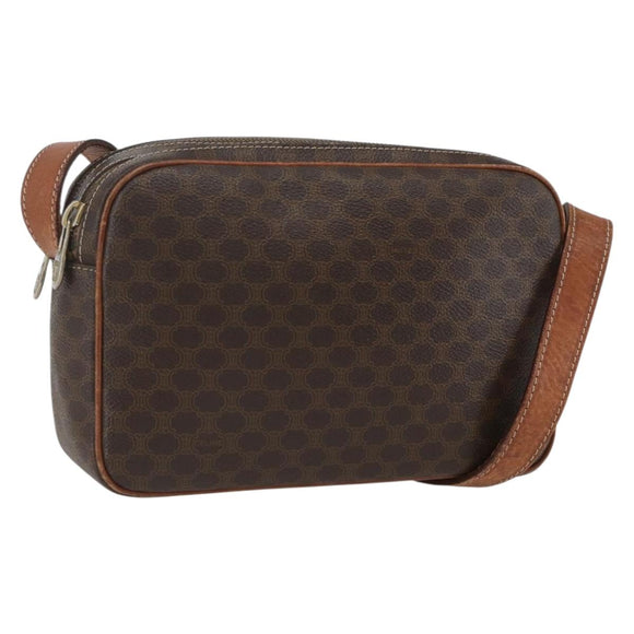 CELINE Macadam Canvas Shoulder Bag PVC Leather Brown Gold Auth 165081