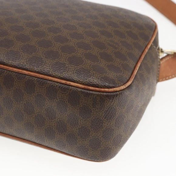 CELINE Macadam Canvas Shoulder Bag PVC Leather Brown Gold Auth 165081